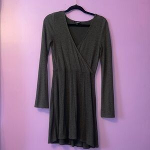 Express Green Fit and Flare Long Sleeve Dress
